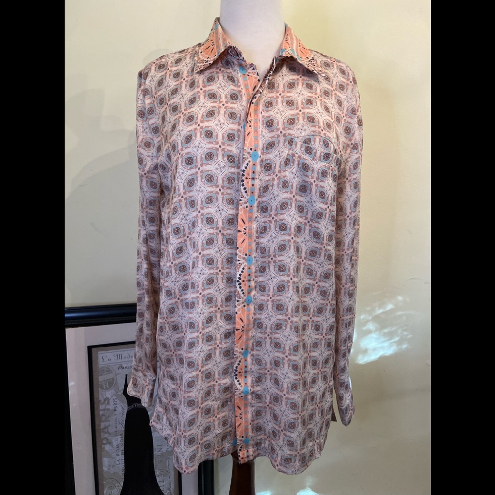 Free People  Tunic Size M Boho Oversized Long Sleeves Peach Colors